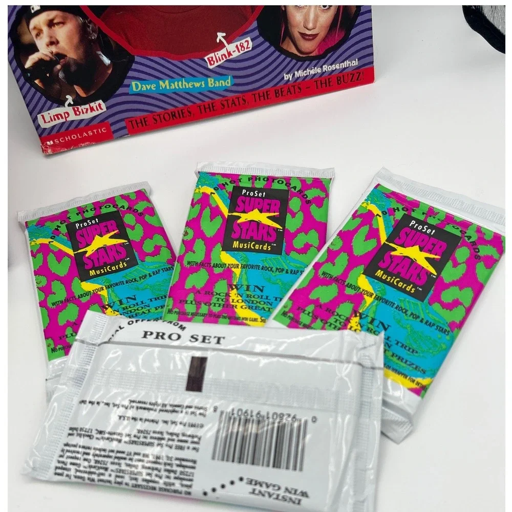 1990s Rock Pop Trading Cards and Rock Rules Book Bundle